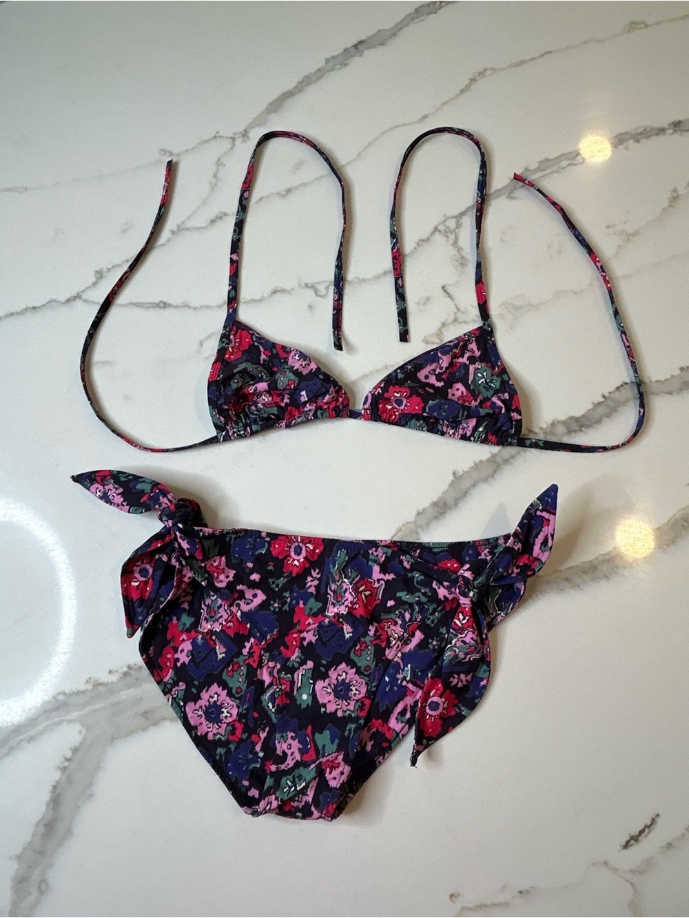 Isabel Marant Floral Print Bikini in Navy, Pink, Size 38 or 6 Luxury